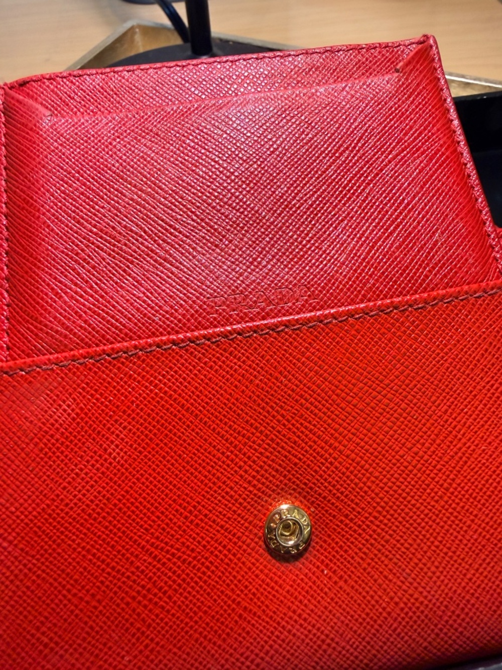 PRADA Authentic Saffiano Fuoco Red Envelope Wallet + Card Case - Picture 6 of 8